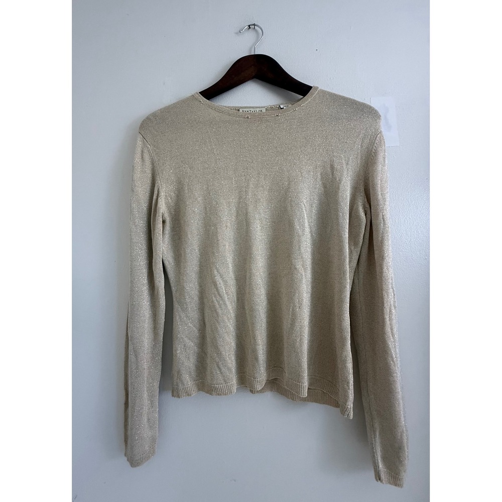 Ann Taylor Silk Blend Metallic Shimmer Gold Long Sleeve Sweater Small